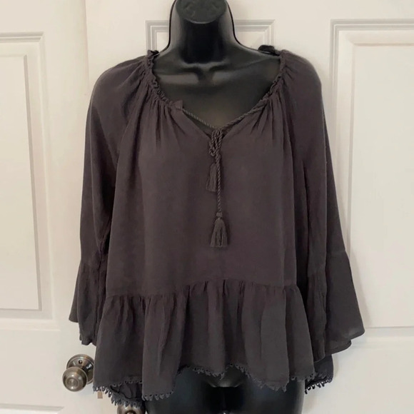 Aerie gray Shirt size small three-quarter length sleeves bohemian style - Picture 1 of 4